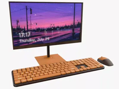 Wireles Computer Set Keyboard Mouse Monitor Cafe Noir Version 3D model