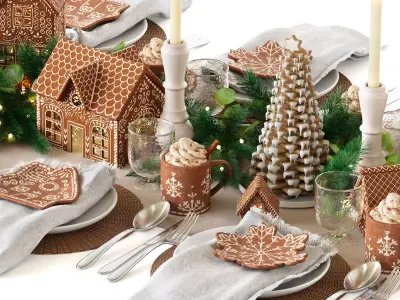Table setting Gingerbread Village Houses 3D model