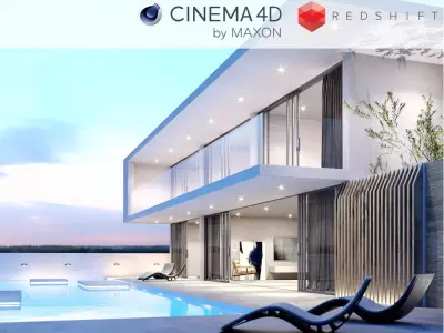 Redshift - C4D Scene files - Modern Minimalist House Exterior 3D model