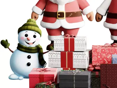 Christmas Gifts Set with Snowman and Santa Claus 07 3D model