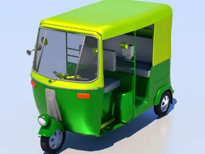 high poly Tuk Tuk auto Rickshaw Driver 3D Low-poly 3D model