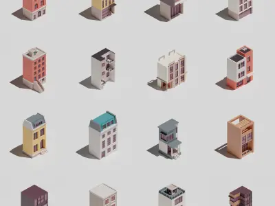 Two-sided buildings 1 Low-poly 3D model