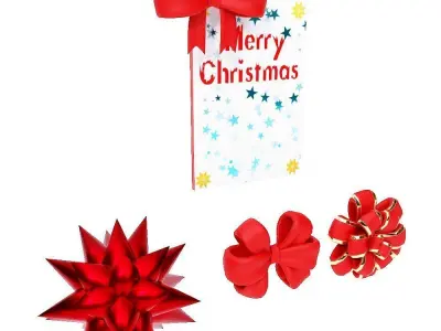 Christmas greeting card with ribbon flowers 3d model  Low-poly 3D model