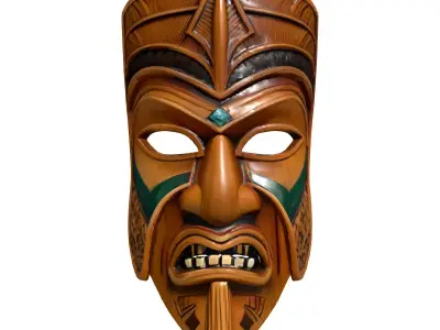 Detailed Polynesian Wooden Tiki Mask Low-poly 3D model