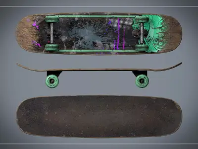 Skateboard PBR Game-ready with paint Low-poly 3D model