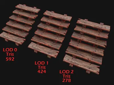 Medieval Wooden Stairs threshold Low-poly 3D model