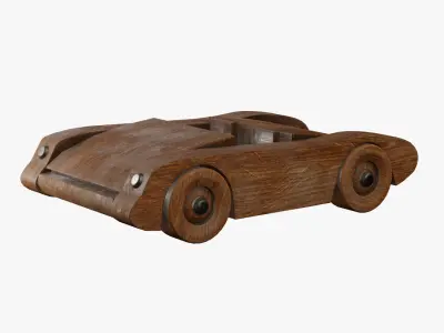Old wooden toy sports car 3D model