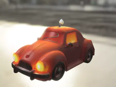 Cartoon Vintage Car with Candle Low-poly 3D model