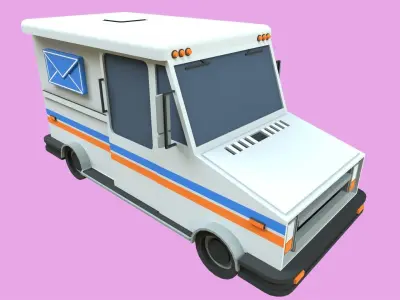 Lowpoly Mail Truck Low-poly 3D model