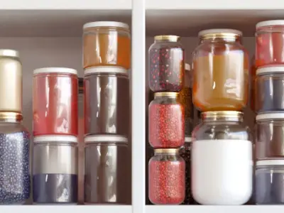 Food 2 jars of spices and condiments in kitchen shelf 3D model