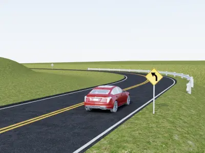 American Road Left Curve Low-poly 3D model