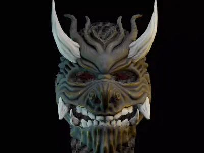 Oni Mask 2 Demon Horn Full Face 3D print model