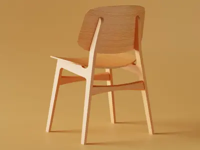 Wooden Chair Low-poly 3D model 5