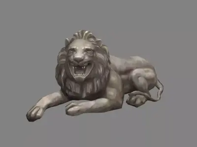 Stone Lion Sculpture - Lying Lion Low-poly 3D model
