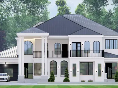 Ranch Farmhouse Exterior Classic American Country Home Design 3D model