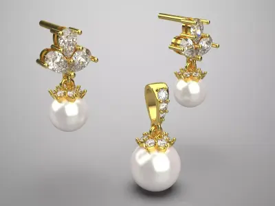 Half set stl 3d jewelry pearl pendant earring ps0011 3D print model
