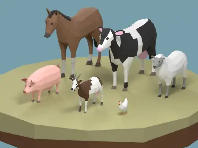 Lowpoly Stylized FARM Animals Pack Low-poly 3D model