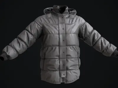 Gray winter jacket Low-poly 3D model