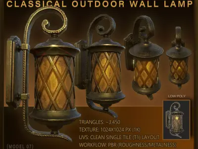 Classic Wall Mounted Outdoor Lamp OWL07   Low-poly 3D model