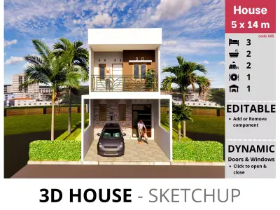 House 5x14m code 605 - Sketchup 3D model 3D model 3D model