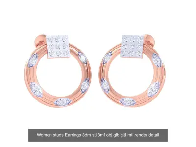 5 Geometric Women studs mesh Earrings 3dm stl 3mf obj glb 3D Model Pack