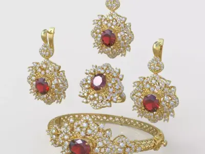 Ring Bracelet Earring and Pendant Set 3D printable model 0043 3D Model Pack