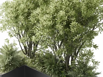 Concrete box plants on stand - outdoor plant 175 Low-poly 3D model