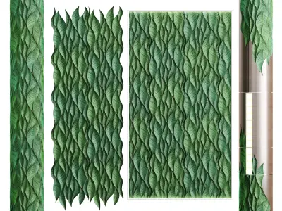 Decorative Wall Panel and Columns with Tropical Leaf 3D model