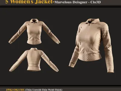 5 Women Jacket -MD-Clo3D -ZPRJ - FBX- OBJ 3D model