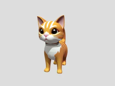 Cute cartoon cat with stripes Low-poly 3D model