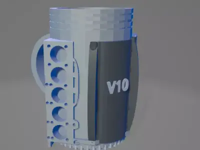 3D Printable- V10 Engine Block Beer Mug with Fixed Flywheel  3D print model