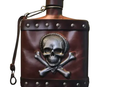 Pirate Skull Leather Flask Low-poly 3D model