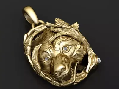 Gold wolf pendant 3D printable model  3D print model