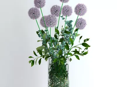 Alliums and Eucalyptus plus Tangerine branches and Palm leaf 3D model