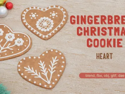 Gingerbread Christmas Cookie - Heart 3D Model Collection