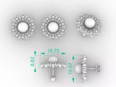 Radiant Sunflower Pearl Diamond Earrings 3D print model