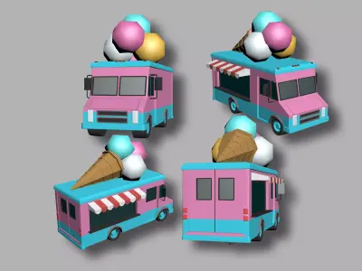 Ice cream truck Hypercasual Low-poly 3D model