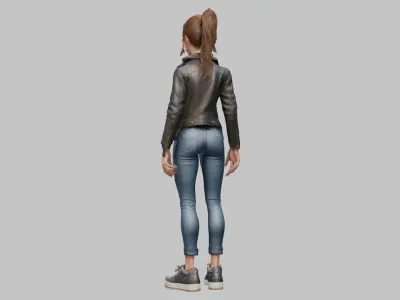 Realistic Female Character in Jeans and Jacket Low-poly 3D model