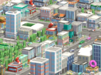 Cartoon City Home Exterior Street Scene 3D model Low-poly 3D model