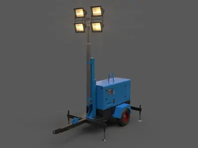 PBR Mobile Light Tower Generator A - Blue Light  Low-poly 3D model