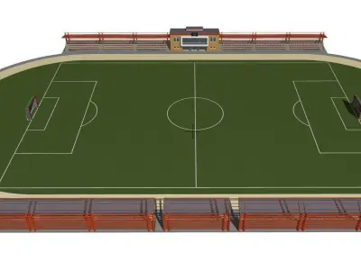 Football field with tribunes and an administrative building 3D model