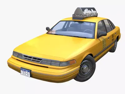 American 90s taxi sedan Low-poly 3D model