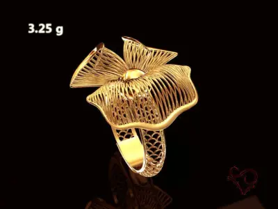 Gold ring flower ring engagement Jewelry 3D print model
