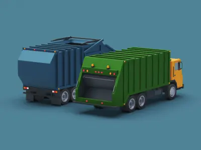 Cartoon Stylized Garbage Trucks  Low-poly 3D model