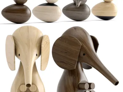 Wooden toys Low-poly 3D model