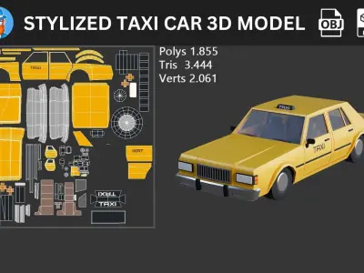Stylized Taxi Car 3D Model 3D model