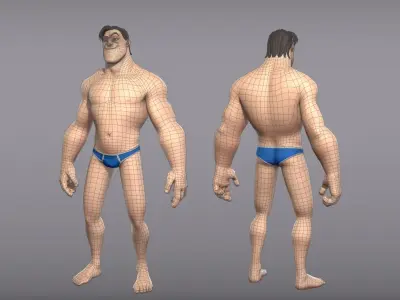 Cartoon male character Curtis base mesh Low-poly 3D model