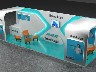Futuristic booth design with cyan LED accents and modern layout 3D model