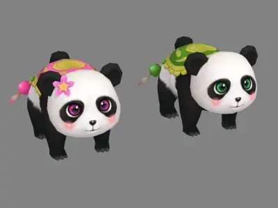 Cartoon panda mount - male panda - female panda Low-poly 3D model
