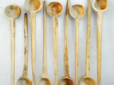 Old Bleached Wood Indian Spoons 3D model
